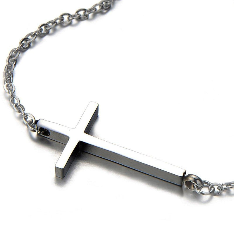 [Australia] - COOLSTEELANDBEYOND Horizontal Sideway Lateral Cross Pendant Necklace Stainless Steel with 20 inches Chai 