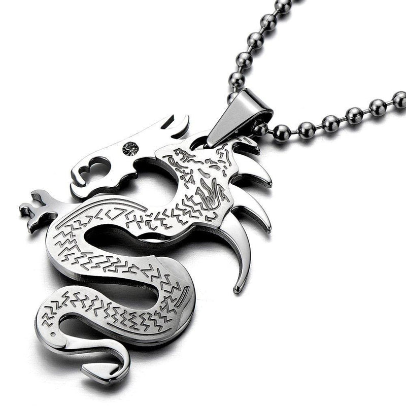 [Australia] - COOLSTEELANDBEYOND Dragon Pendant Necklace for Men for Boys Stainless Steel with 23.4 in Ball Chain 