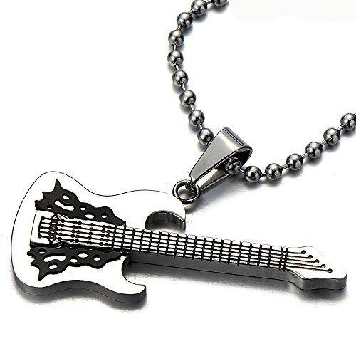 [Australia] - COOLSTEELANDBEYOND Rock Punk Guitar Pendant Necklace for Men Boy Girls Stainless Steel with 30 in Ball Chain 
