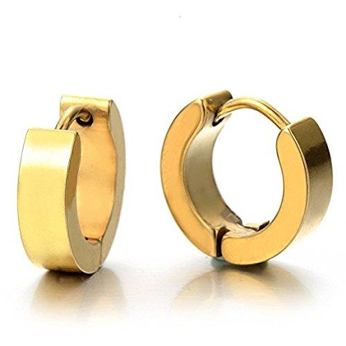 [Australia] - Pair of Gold Huggie Hinged Hoop Earrings Unisex Men Women Boy Kids Diameter:13mm 