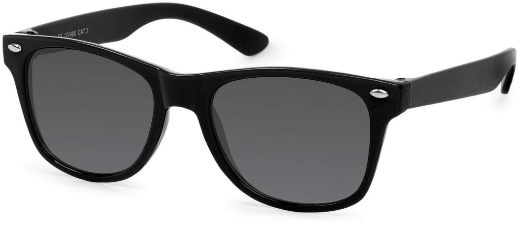 [Australia] - styleBREAKER Kids Nerd Sunglasses with plastic frame and polycarbonate lenses, classic retro design 09020056 Black Frame / Fully Tinted Grey Glass 