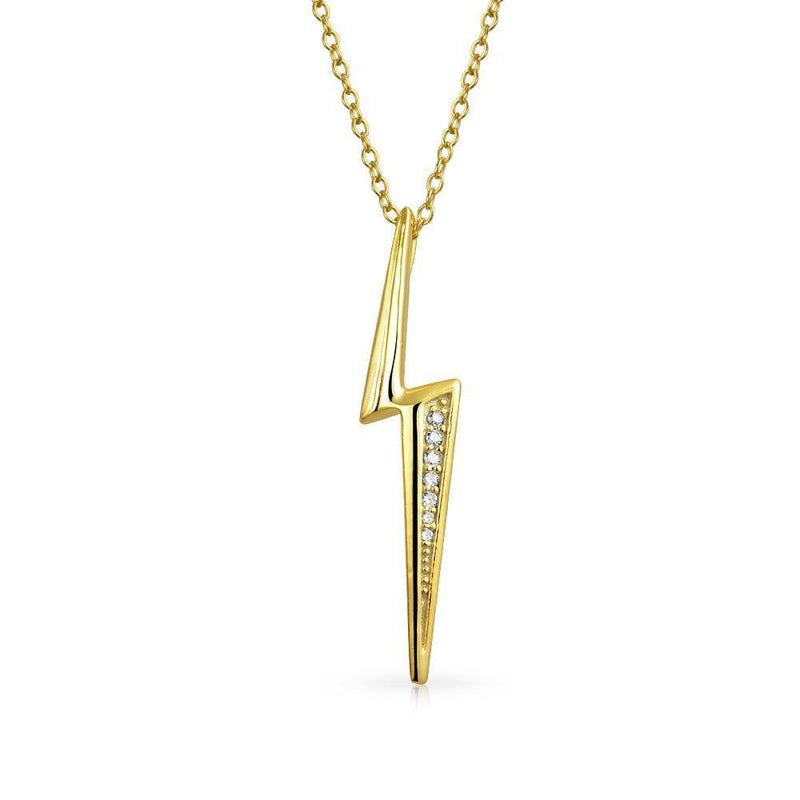 [Australia] - Minimalist Geometric Pave CZ Zig Zag Lightning Bolt Pendant Necklace For Women For Teen 14K Gold Plated Sterling Silver 