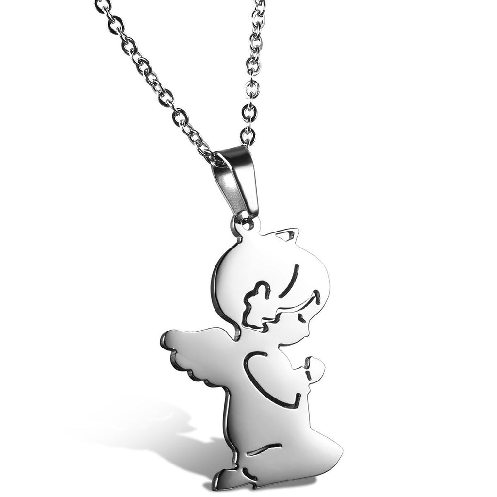 [Australia] - JewelryWe Stainless Steel Angel Girl Pendant Necklace 18 Inch Chain, Silver (in Gift Bag) 