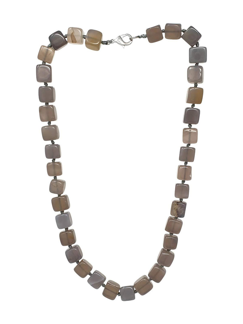 [Australia] - TreasureBay Stunning 12mm Natural Gemstone Beaded Necklace for Women Grey Agate 
