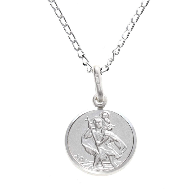 [Australia] - Small Sterling Silver St Christopher Pendant with 16" Chain & Jewellery Gift Box - Great for Holy Communion and Christening 