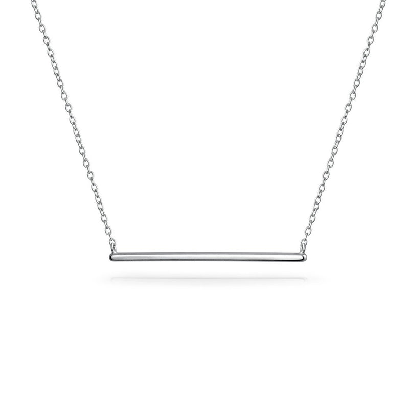 [Australia] - Bling Jewelry Thin Minimalist Sideways Horizontal Round Station Bar Pendant Necklace for Women for Teen Gold Plated Sterling Silver Silver-tone 
