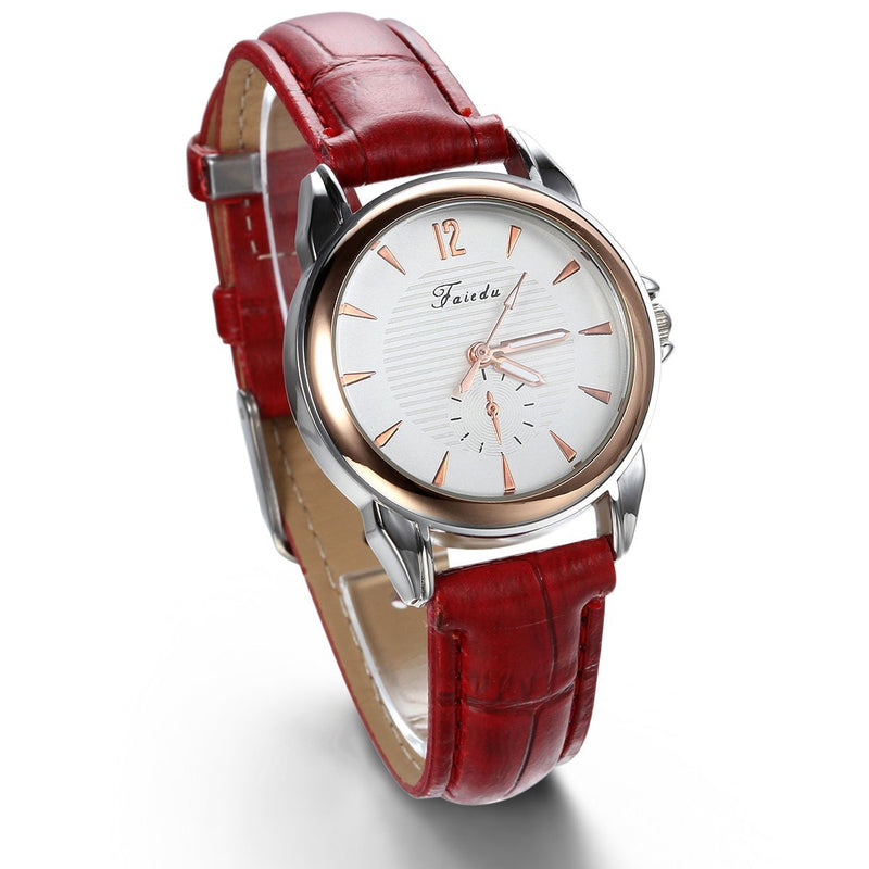 [Australia] - JewelryWe Women Wrist Watch, Display with Number, Leather, Chain Colour: Red Display Colour: White 