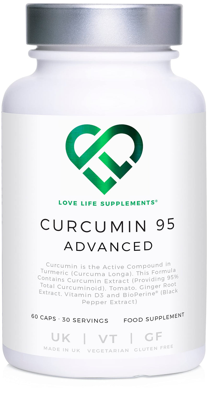 [Australia] - Curcumin 95 Advanced by LLS | High Strength Curcumin (the Active Component of Turmeric) with 95% Curcuminoids + BioPerine®, Vitamin D, Tomato and Ginger Root | 60 Capsules | Love Life Supplements - 'Clean, Effective, High Quality' 