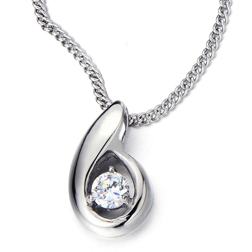 [Australia] - COOLSTEELANDBEYOND Stainless Steel 4mm Cubic Zirconia Round Solitaire Pendant Necklace with 20 Inches Chain 