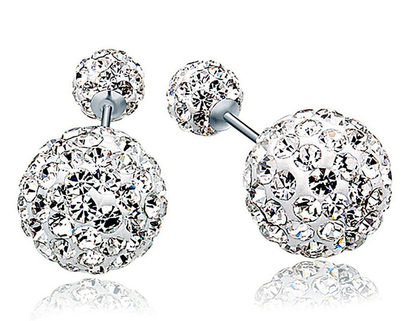 [Australia] - Infinite U 925 Sterling Silver Austria Crystal Double Sided Tribal 10mm Ball Studs Earrings for Women Multiple Wearing Style 