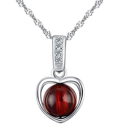 [Australia] - Infinite U 925 Sterling Silver Garnet 3D Heart Shape Pendant Necklace for Women/Girls Gift 