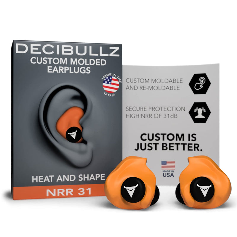 [Australia] - Decibullz - Custom Molded Earplugs, 31dB Highest NRR, Comfortable Hearing Protection for Shooting, Travel, Swimming, Work and Concerts Orange 