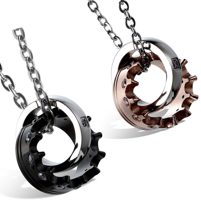 [Australia] - Flongo Men's Womens Stainelss Steel Simple Queen King Crown CZ Valentine Pendant Necklace Black Rose Gold 