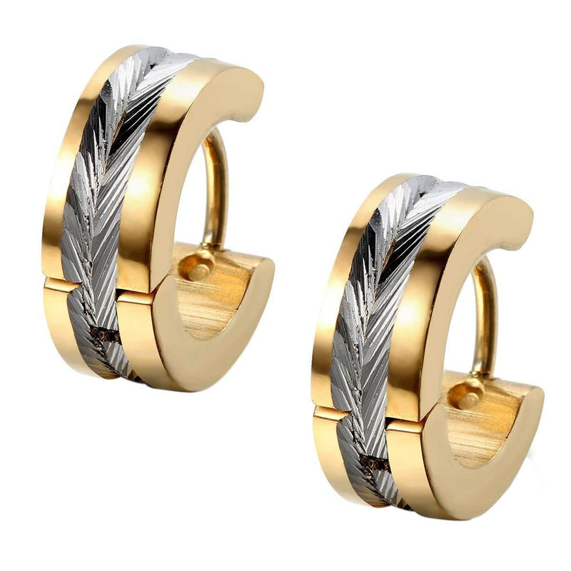 [Australia] - Flongo Men's Womens Biker Stainless Steel 4mm Wide Vintage Huggie Hinged Stud Hoop Earrings Gold 