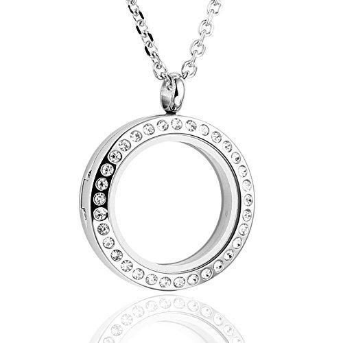 [Australia] - JOVIVI 30mm Living Floating Charm Memory Locket Necklace, 316 Surgical Stainless Steel Round Crystals, Magnetic Closure,Mothers Day Gifts 