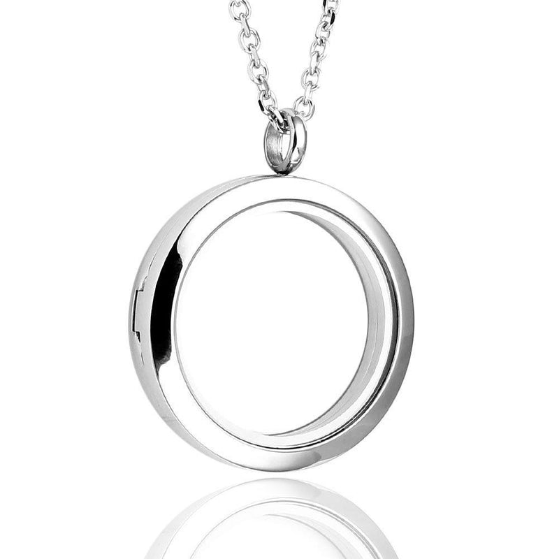 [Australia] - Jovivi 25mm/30mm Living Floating Charm Memory Locket Necklace 316 Surgical Stainless Steel Round Pendant Silver, Secure Magnetic Closure 30mm Polished Round Locket 