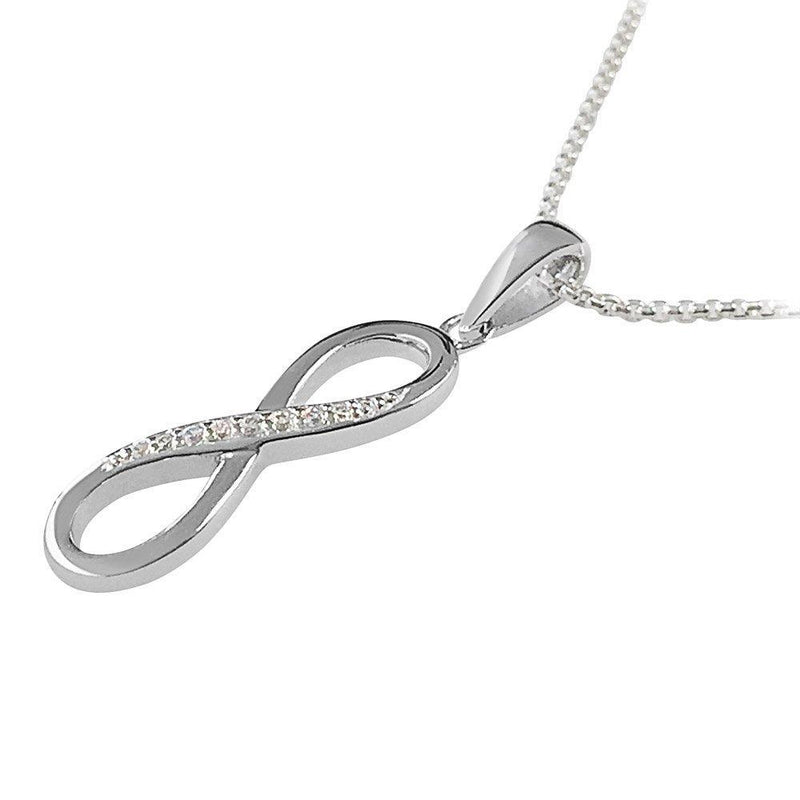 [Australia] - Paul Wright 925 Silver Infinity Pendant Necklace set with Cubic Zirconia Accents, 16” plus 2” Extender 