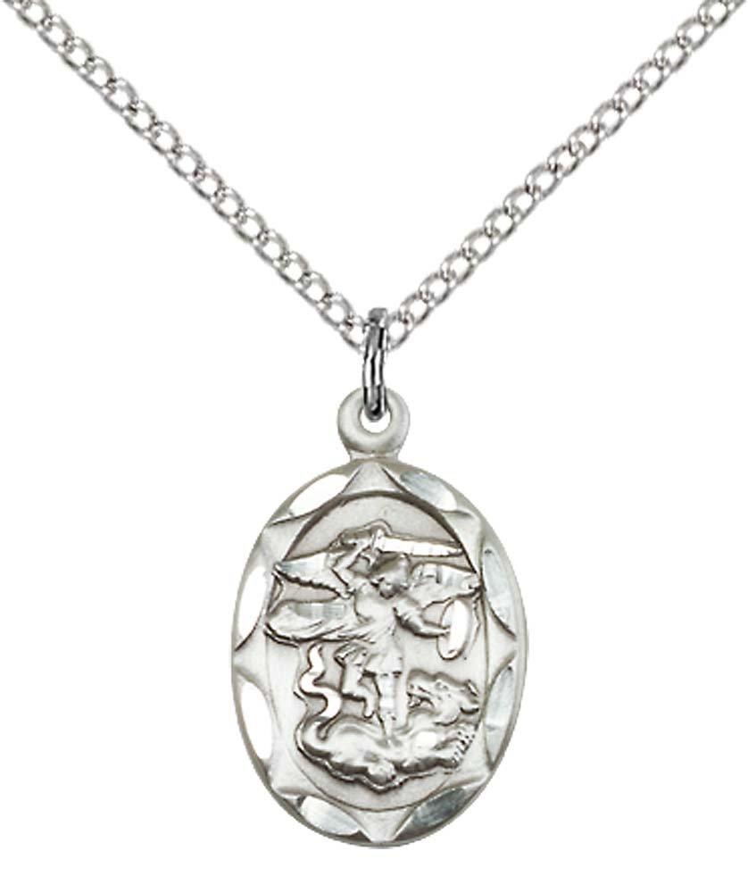 [Australia] - Sterling Silver St. Michael the Archangel Pendant with 18" Stainless Steel Lite Curb Chain. Patron Saint of Police Officers/EMTs 