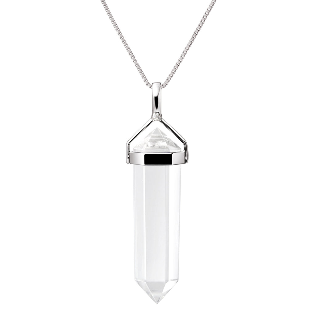 [Australia] - Franki Baker Natural Quartz Crystal Gemstone Double Point Pendant (3.75cm) Necklace on 925 Sterling Silver Chain (50cm) 