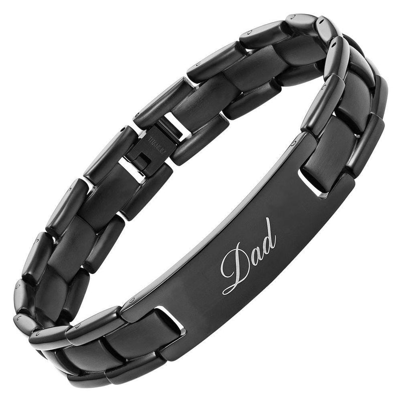 [Australia] - Willis Judd Mens Black Titanium DAD Bracelet Engraved Best Dad Ever with Gift Box & Link Removal Tool 