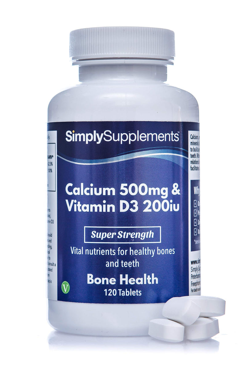 [Australia] - Calcium Tablets with Vitamin D | High Strength Supplements for Bones & Teeth | Vegetarian Friendly | 500mg of Calcium and 200iu of Vitamin D3 | 120 Tablets = 3 Month Supply | Manufactured in The UK 