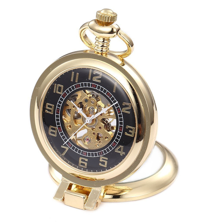 [Australia] - Infinite U Unique Right Angle Hand Wind Mechanical Pocket Watch Black Arabic Numerals Steel Pendant Necklace Golden 
