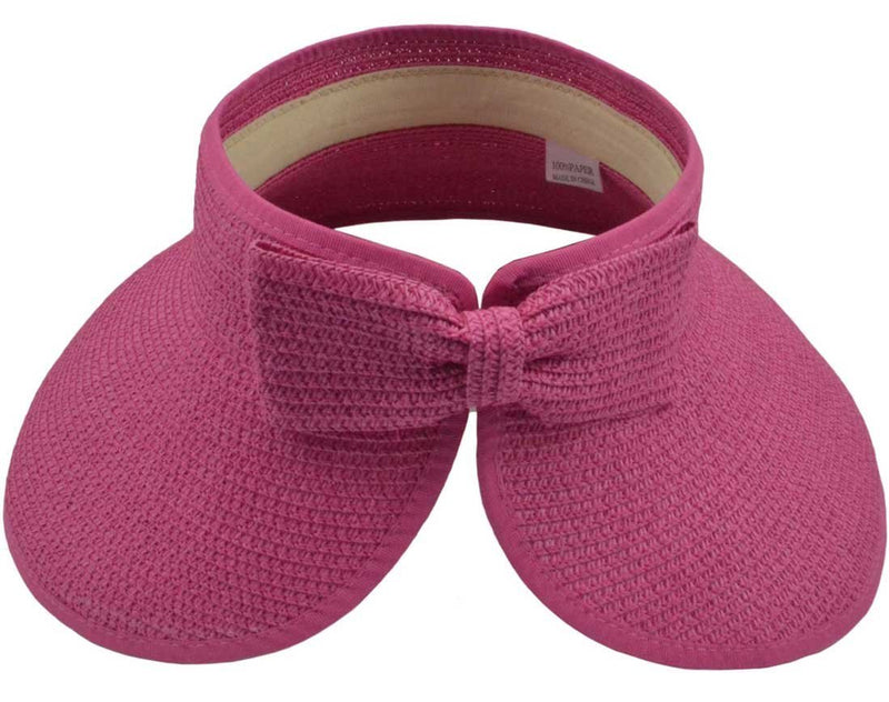 [Australia] - SYAYA Womens Summer Foldable Straw Sun Visor Wide Brim Hat Packable Women Brach Cap M01 Rose Red 