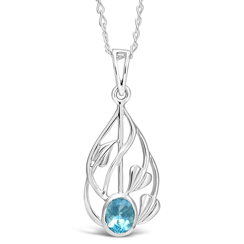 [Australia] - Sterling Silver & Blue Topaz Charles Rennie Mackintosh Pendant Necklace with 18" Chain & Gift Box 