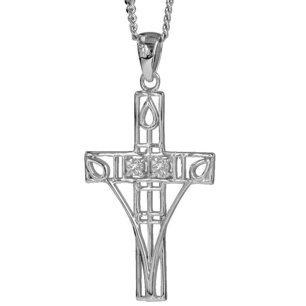 [Australia] - 202 Charles Rennie Mackintosh Silver Cross Pendant - Queen's Cross Pendant - 2 Cubic Zirconias. 