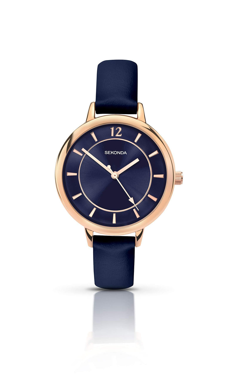 [Australia] - Sekonda Women's Analogue Quartz Watch with PU Strap Navy Strap/Navy Dial 