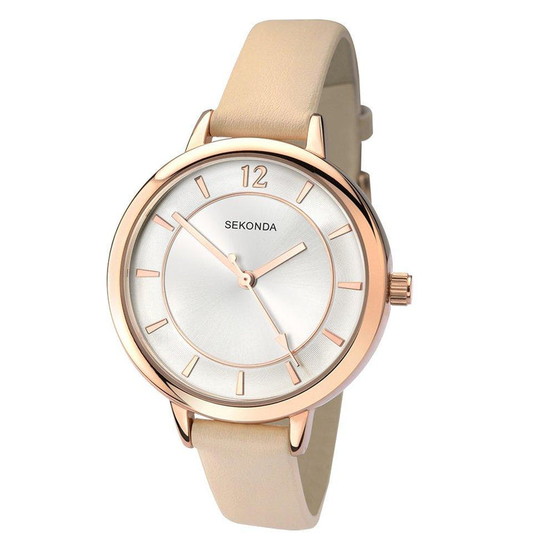 [Australia] - Sekonda Women's Quartz Watch with Analogue Display and PU Strap Beige Strap/Silver Dial 