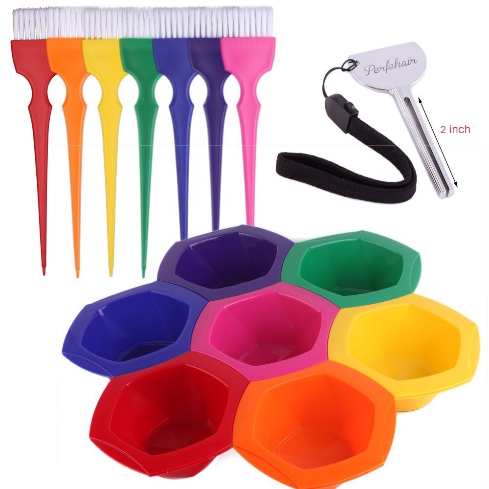 [Australia] - Colorful Hair Dye Brush and Bowl Set, Rainbow Hair Coloring Brush Bowl Set-7 Color by Perfehair 