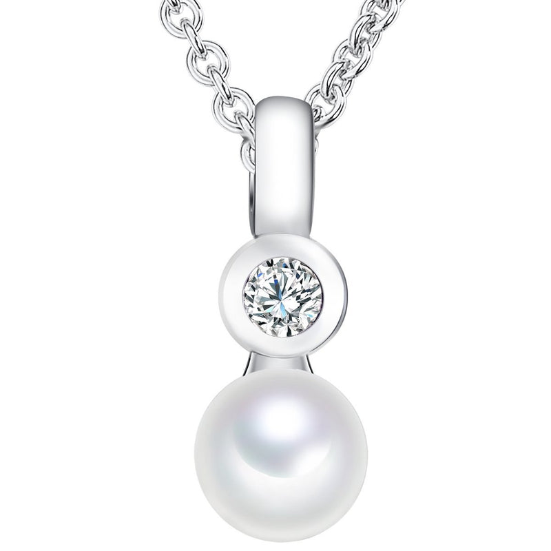 [Australia] - Valero Pearls - Link Chain with Pendant with Freshwater Pearl - 925 Sterling Silver - Pearl Jewellery with Cubic Zirconia, Zirconia Necklace, Silver Jewelry, Sterling Silver Necklace - 60925055 42 Centimetres 