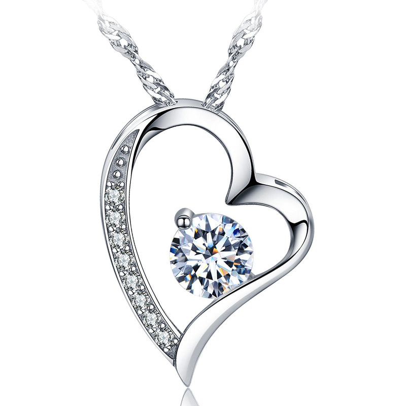 [Australia] - 14k White Gold Plated Cubic Zirconia Forever Lover Heart Pendant Necklace 