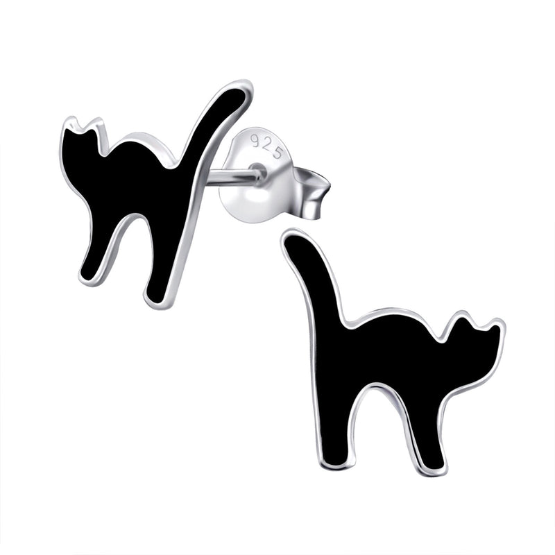 [Australia] - Black Cat Earrings - Sterling Silver Gift 