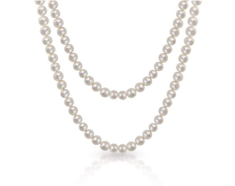 [Australia] - TreasureBay Elegant and Classic 8-9mm Natural White Freshwater Cultured Pearl Necklace 120cm long with FREE pair of stud earrings 