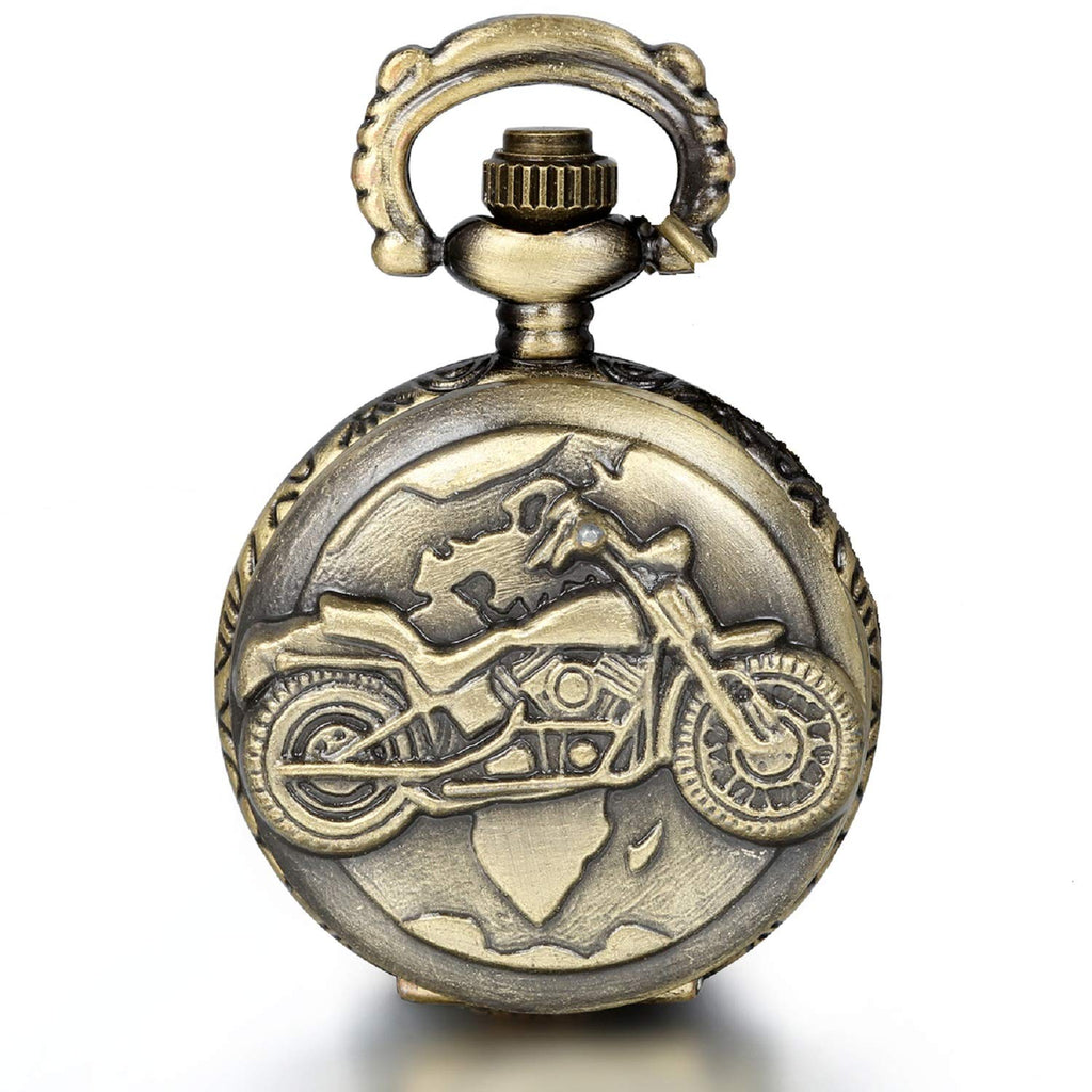 [Australia] - Jewelrywe Steampunk Pocket Watch,Bronze Biker Motorcycle Motorbike Moto Pocket Watch Necklace Pendant Mens Boys Full Cover-2.7cm 