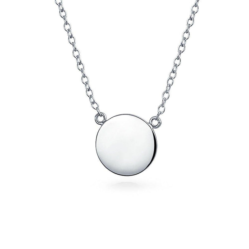 [Australia] - Bling Jewelry Minimalist Round Circle Disc Geometric Engravable Monogram Pendant Necklace for Women 14K Gold Plate 925 Sterling Silver Grey 