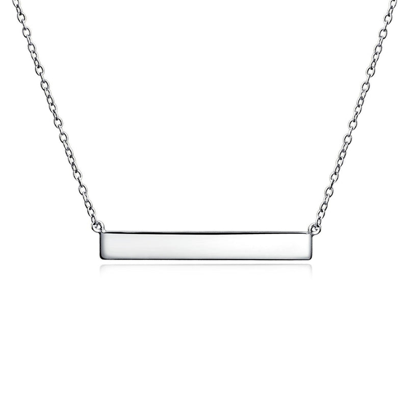 [Australia] - Bling Jewelry Thin Name Plate Engravable Sideways Horizontal Flat Bar Pendant Necklace for Women 14K Rose Gold Plated Sterling Silver Grey 