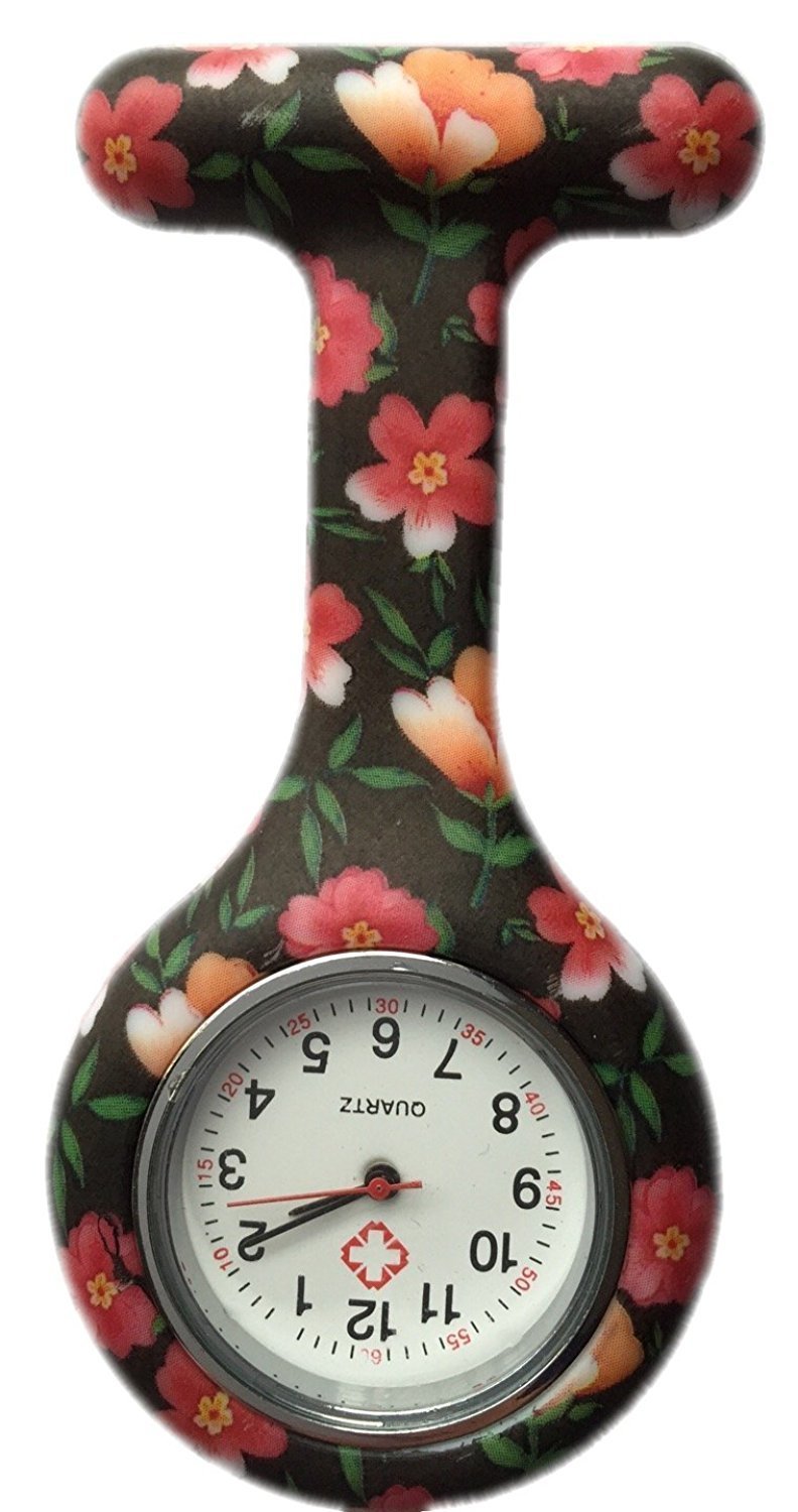 [Australia] - Boolavard Nurses Fashion Coloured Patterned Silicone Rubber Fob Watches - Black + Orange 