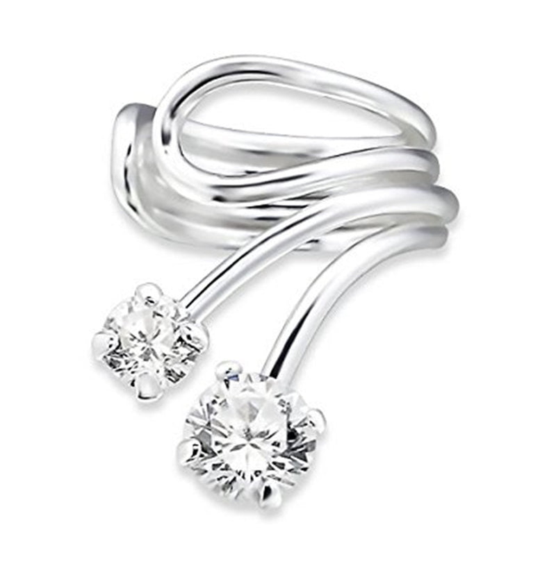 [Australia] - Double Stoned Ear Cuff Sterling Silver with Cubic Zirconia Gift 