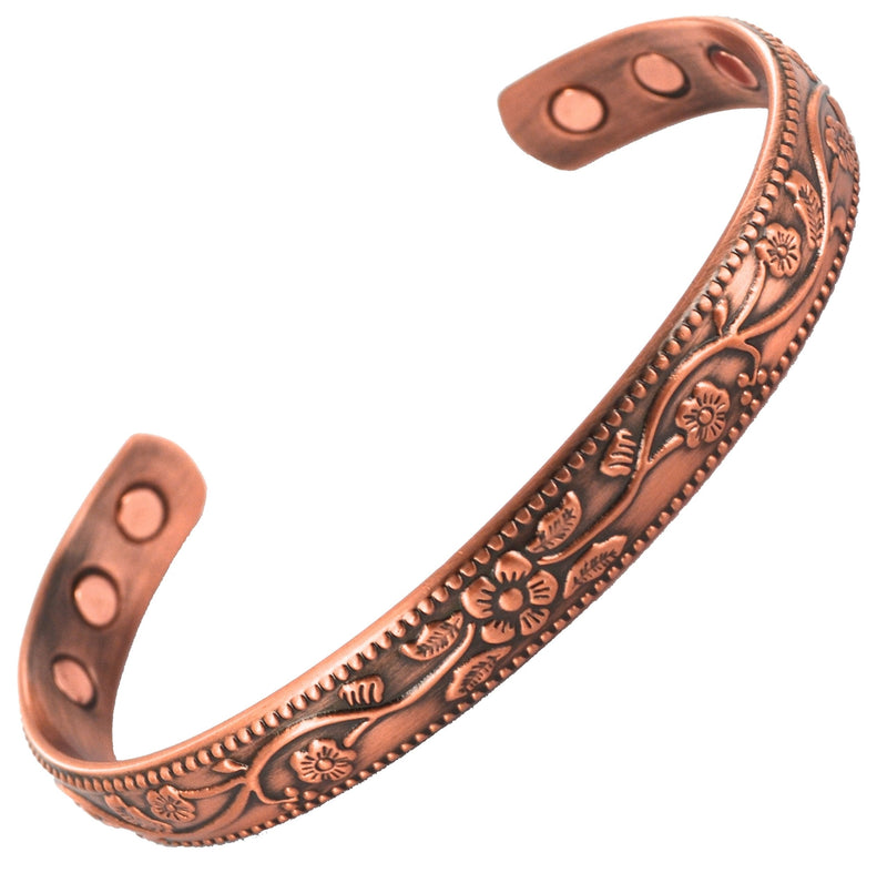 [Australia] - MAGNATURAL® Pure Copper Magnetic Bracelet 6 Powerful Magnets Bangle - Premium Flower Design, Strong Cuff Wrist Band for Women Ladies or Mens + Velvet Gift Pouch! 