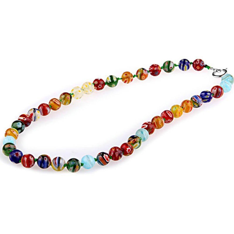 [Australia] - skyllc® 10mm Round Lampwork Glass Beads Necklace,Multiple Different Patterns,Multi-colored Flowers,Gorgeous Accessories for Stylish Females 