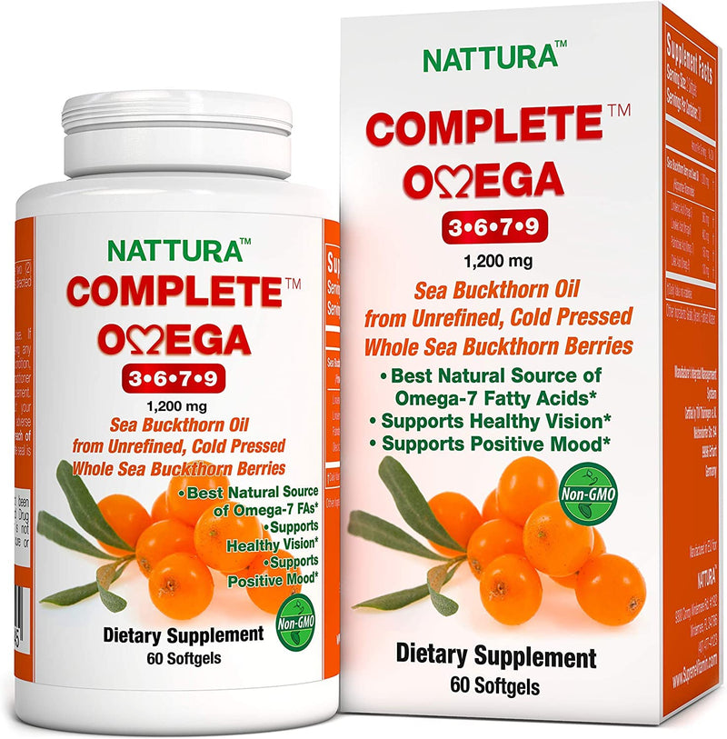 [Australia] - Complete Omega 3-6-7-9 Made in EU, Pure Sea Buckthorn Oil from Whole Sea Buckthorn Berries - Non-GMO, Kosher, cGMP (1,200mg) 60 Capsules 60 Count (Pack of 1) 