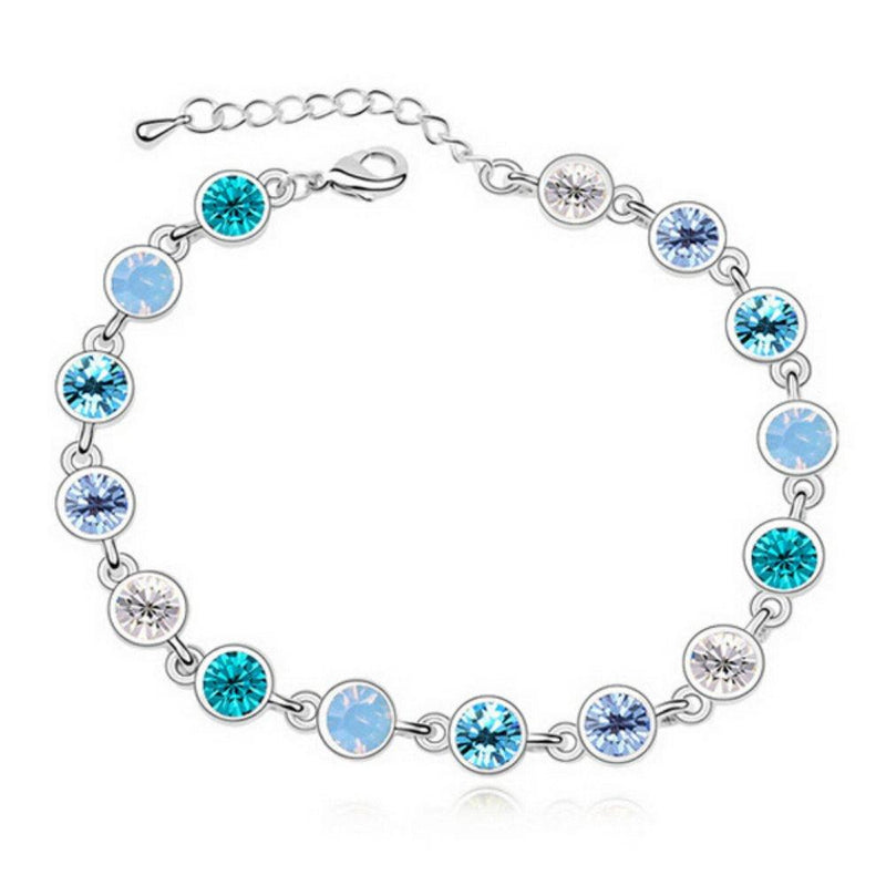 [Australia] - RIZILIA Tennis Bracelet [20cm/8inch] with Round Cut Gemstones CZ [3 Colours Available] in 18K White Gold Plated, Simple Modern Elegance Blue Sapphire 