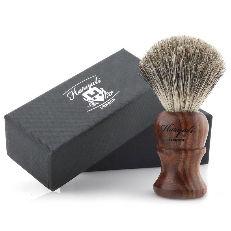 [Australia] - Haryali London Shaving Brush Super Badger - Wooden Mens Shaving Brush for Luxurious Lather - Long Lasting with No Bristle Loss - Ecofriendly Finish Brown 
