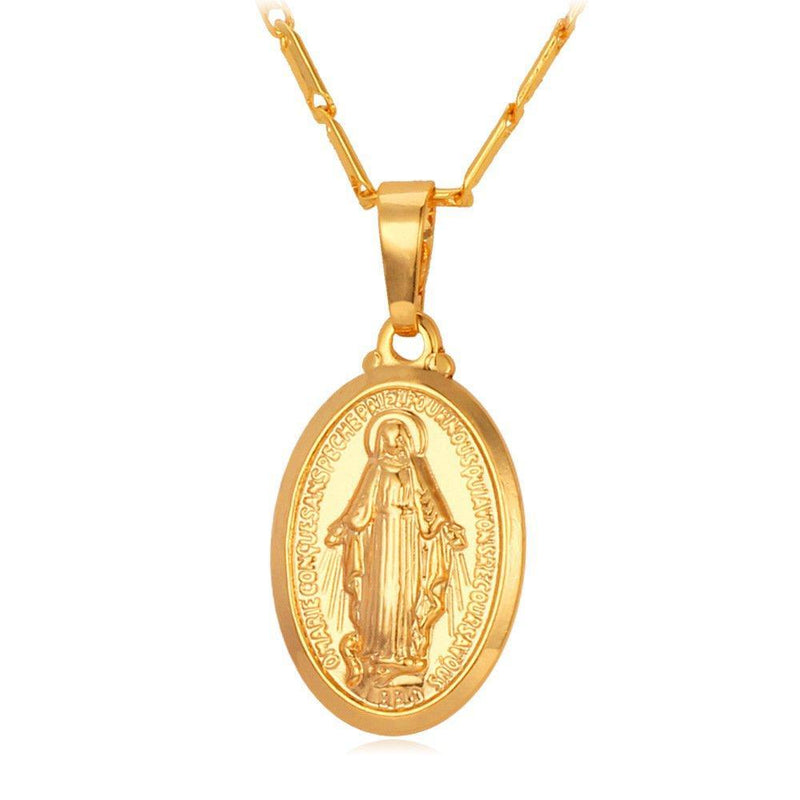 [Australia] - U7 Tiny Virgin Mary Pendant Necklace, Gold/Platinum/Rose Gold Plated/Sterling Silver, Christlicher Cross Medallion Christian Jewellery Women Necklace 18k Gold Plated 