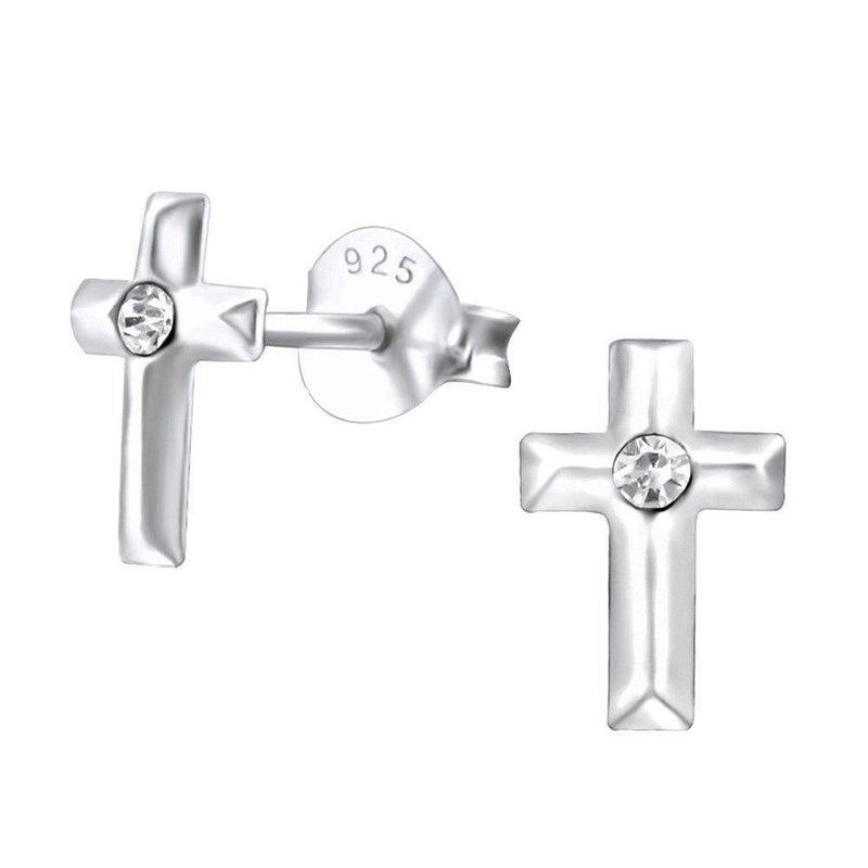[Australia] - Sterling Silver Small Cross Earrings with a Crystal Stone Gift 