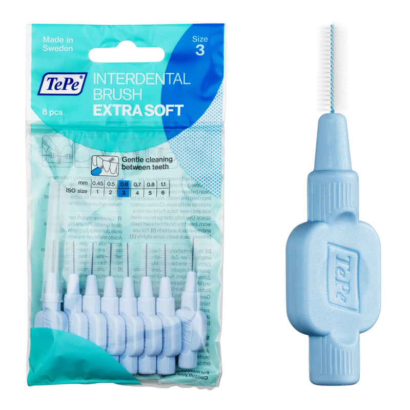 [Australia] - TePe Interdental Brushes Blue Extra Soft (0.6mm - Size 3) / Simple and effective cleaning of interdental spaces / 1 x 8 brushes 