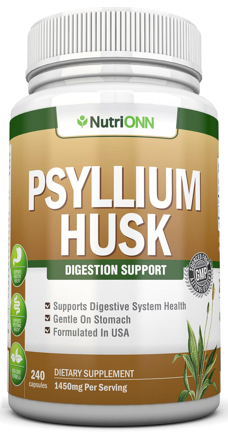 [Australia] - PSYLLIUM Husk Capsules - 1450mg Per Serving - 240 Capsules - Premium Psyllium Fiber Supplement - Great for Digestion and Regularity - 100% Natural Soluble Fiber 
